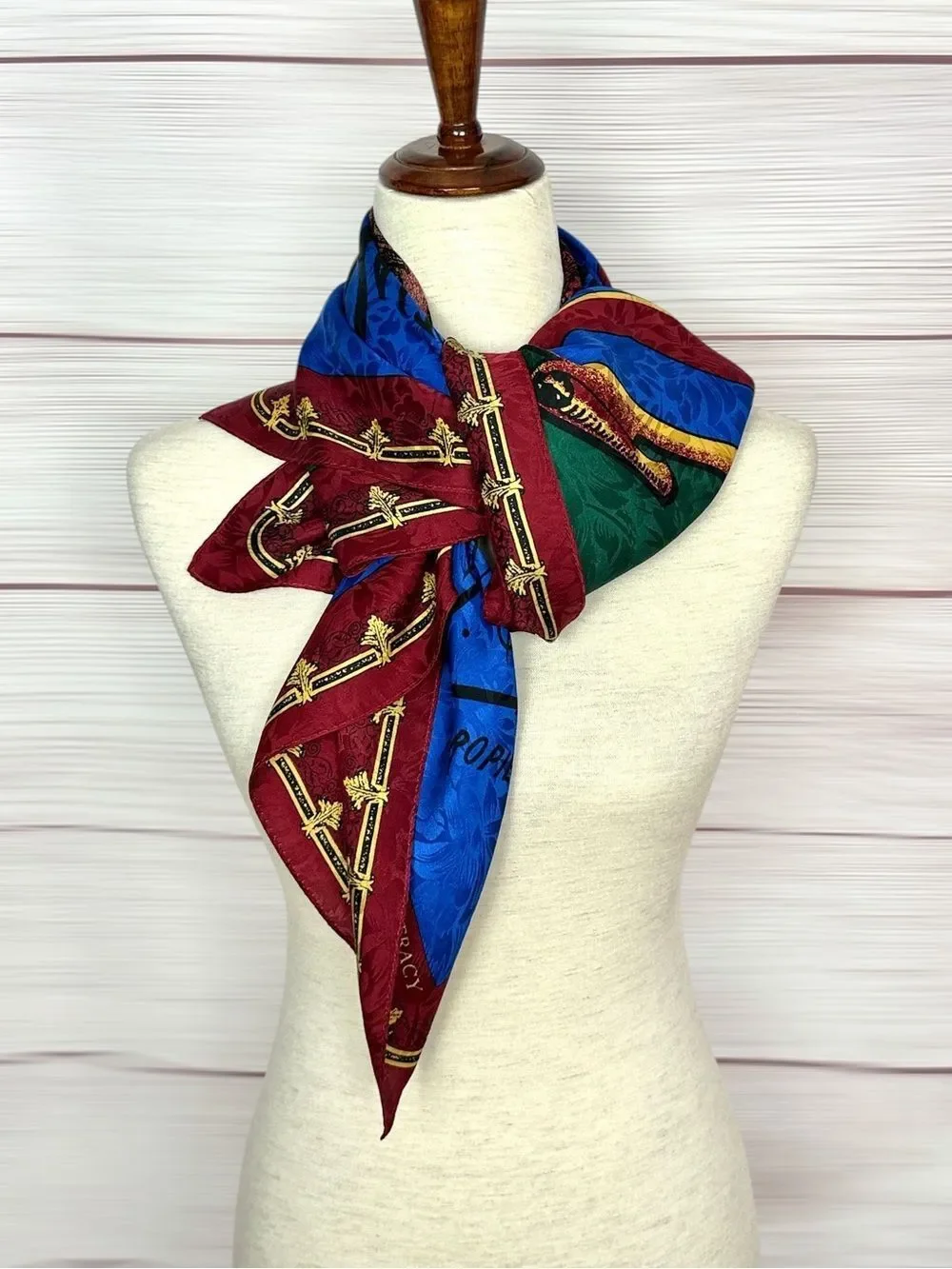 Ellen Tracy Silk Jacquard Scarf Grand Hotel De La Paix Madrid Travel Print Vtg